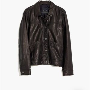 Madewell Black Leather Collared Button Chore Jacket Size L